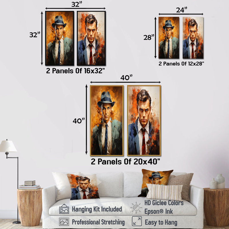 Popart Sinatra en saphir - ensemble de 2 décorations murales Popart abstraites, H 40 po x l 41 po, Cadre noir