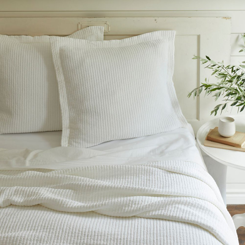 Hudson Stripe Cotton Blend No Sham Set, Euro, White