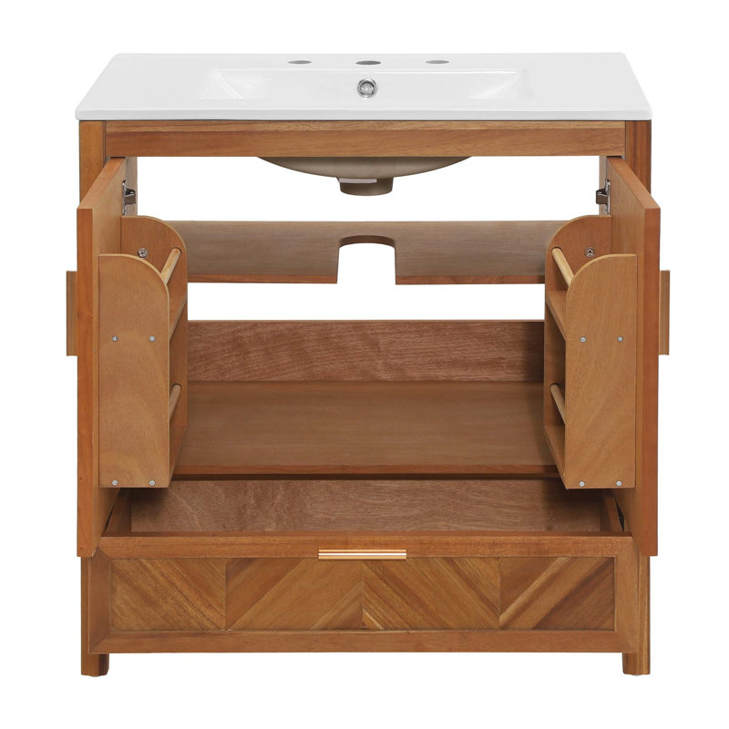 Meuble-lavabo de style champêtre avec lavabo en céramique intégré et quincaillerie à fermeture amortie
