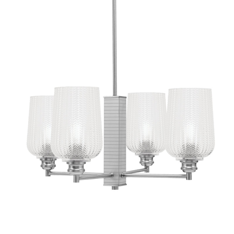 Edge 4 Light Chandelier With 5" Glass, Clear, Brushed Nickel