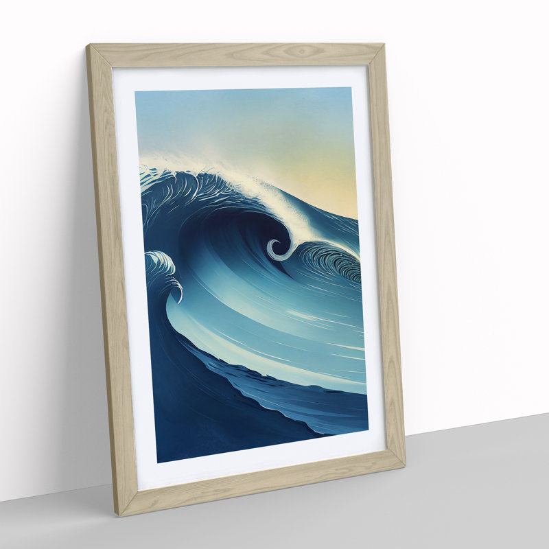 Ocean Wave At Sunrise No.1 - Single Picture Frame Print, 64cm H x 46cm W, Oak