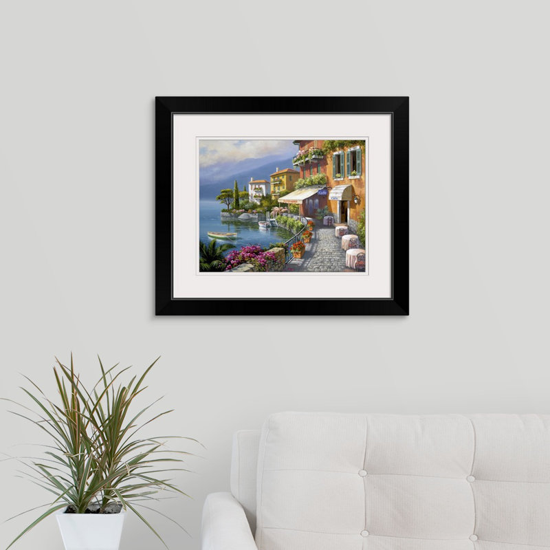 « Seaside Bistro Cafe » par Sung Kim, reproduction d'art, H 20 po x l 23 po x P 1 po, Cadre noir