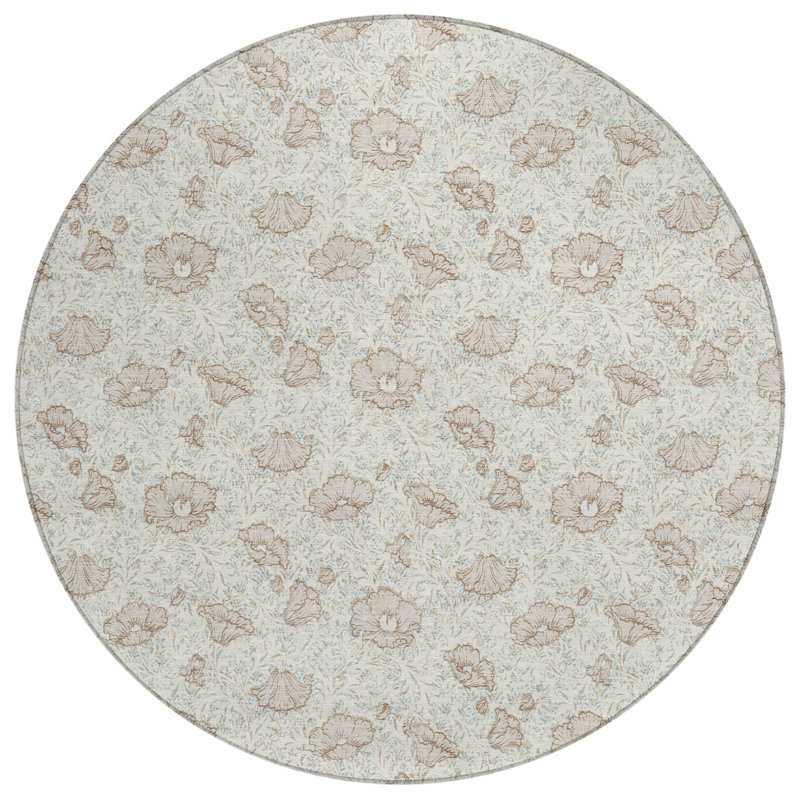 Machine Washable Indoor/Outdoor Chantille ACN2792 Floral Rug, Ivory, 8' Round