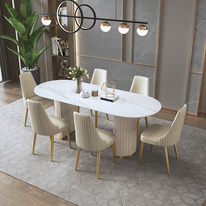 6 - Person Double Pedestal Dining Set, 29.53"H x 70.87"L x 31.5" W