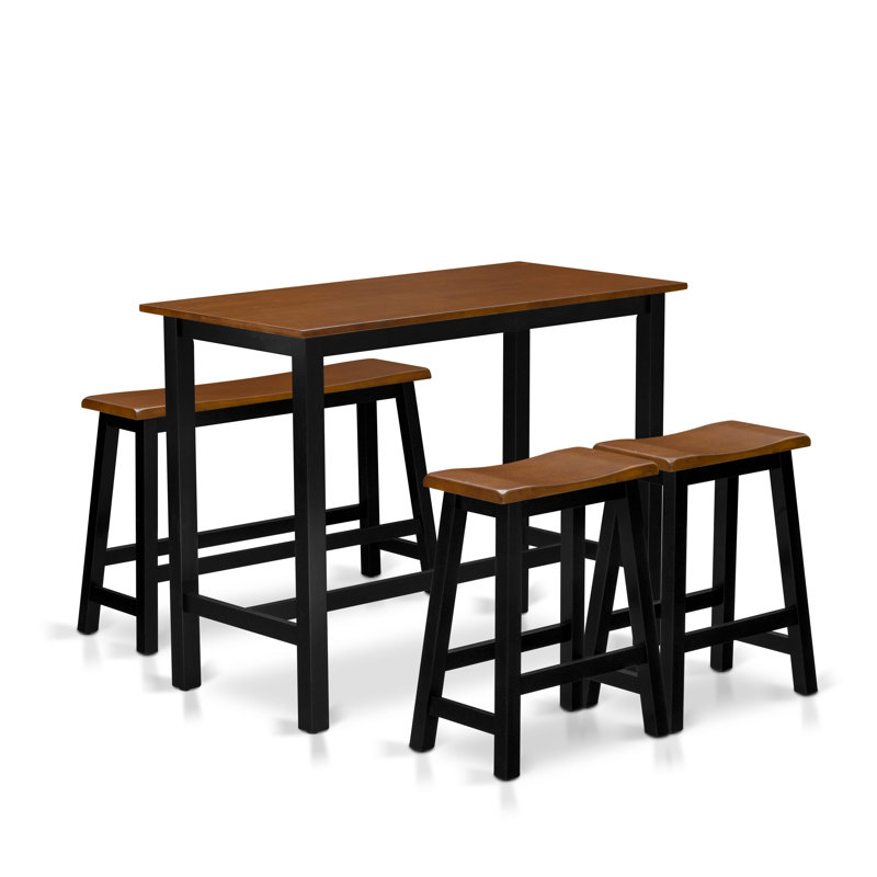 Ensemble de table de salle à manger 4 pièces comprenant une table de salle à manger rectangulaire et 2 tabourets avec banc, noir et cerise
