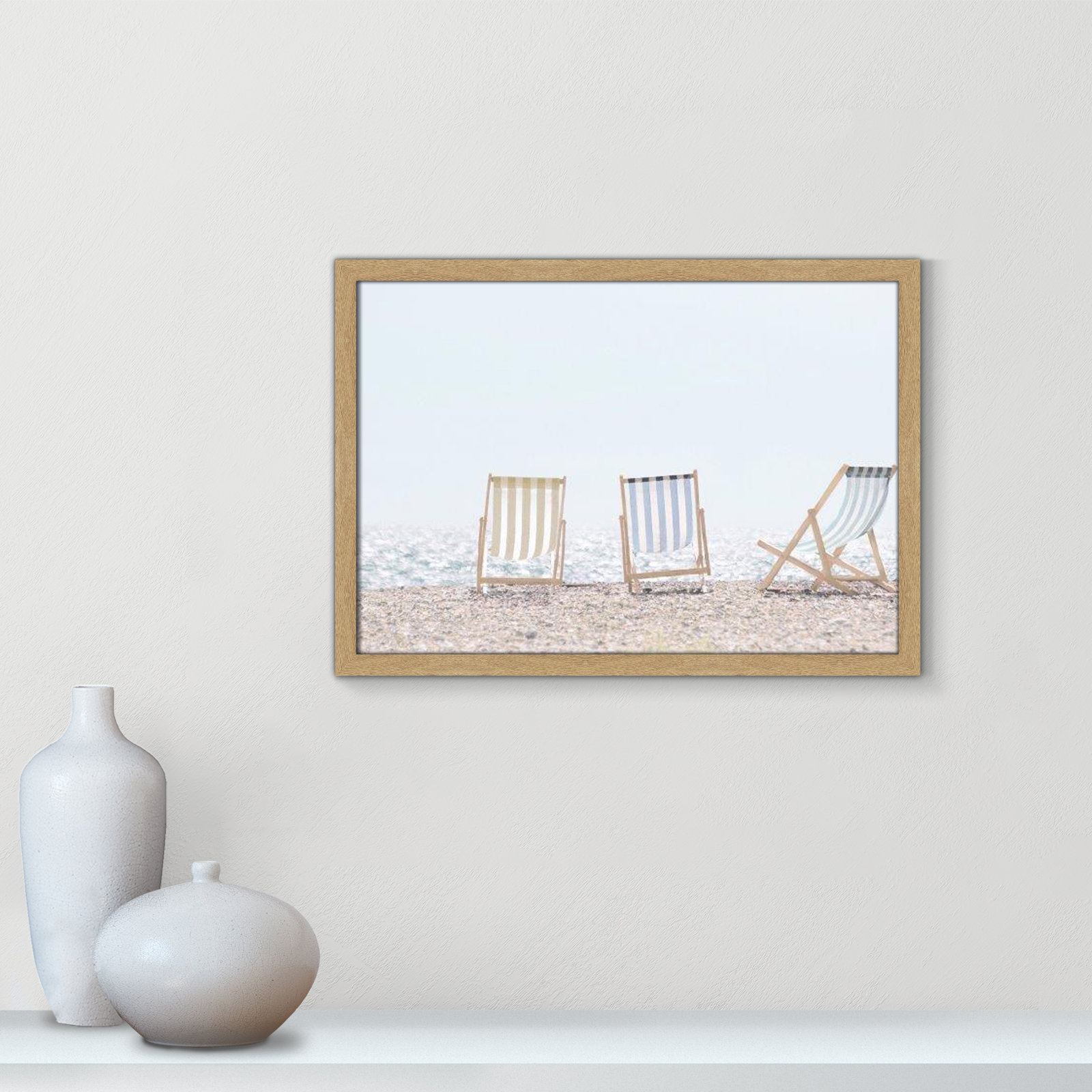 Adriatica "Beach Chairs" Print by Leah Straatsma, 17" H x 23" W x 1.25" D, Natural