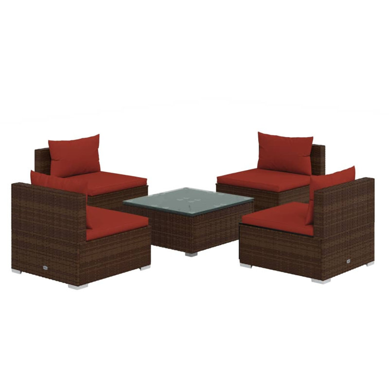 Ensemble modulaire de patio 23,6 po de large avec coussins, Brun/rouge