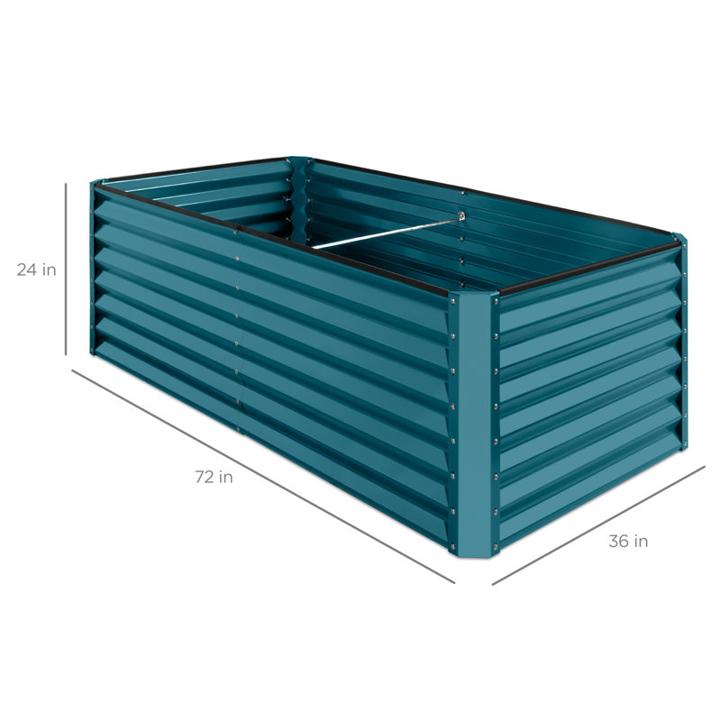 Rosonda Outdoor Metal Raised Planter Box, Blue, 24" H x 72" W x 36" D