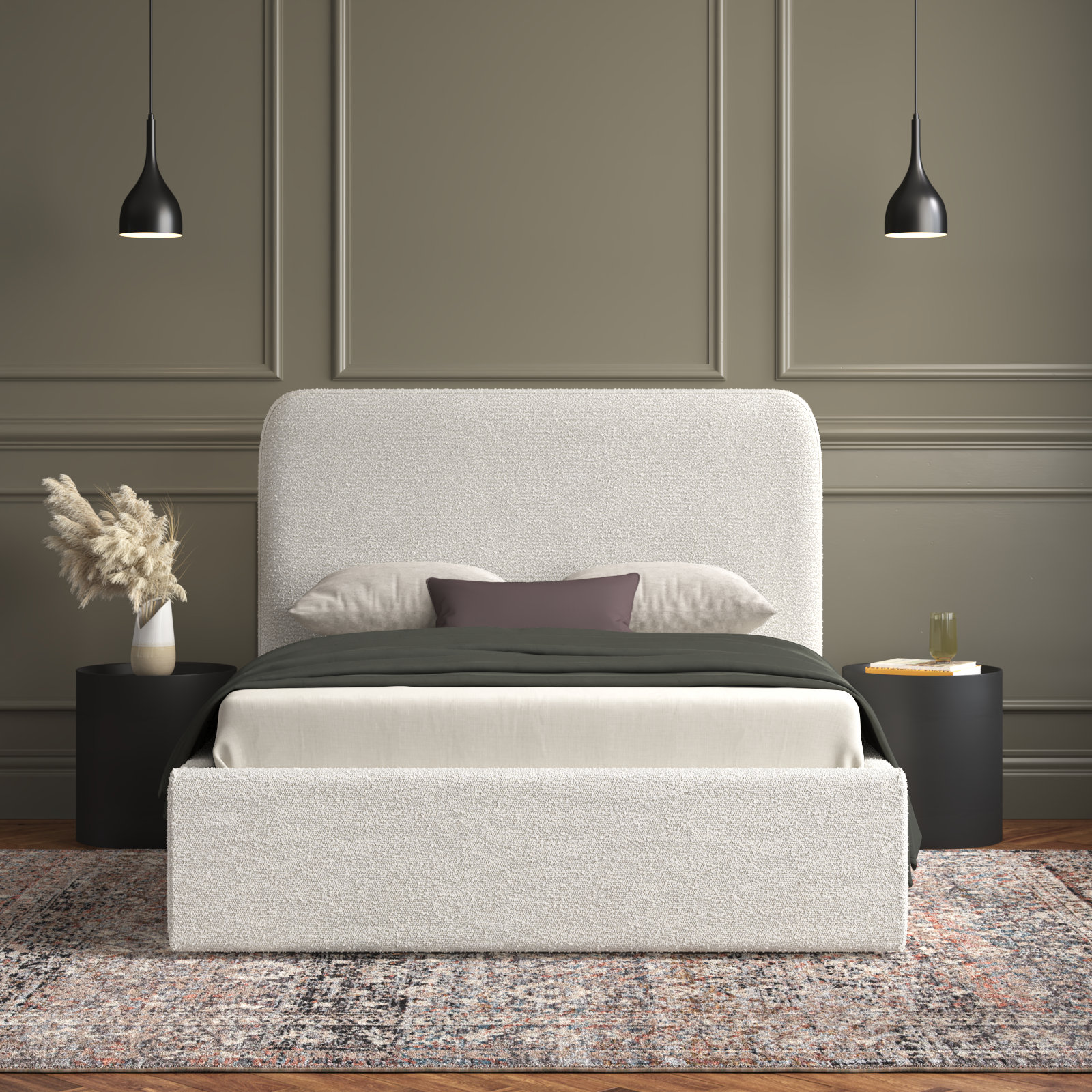 Bailee Upholstered Bed, Queen, White Boucle