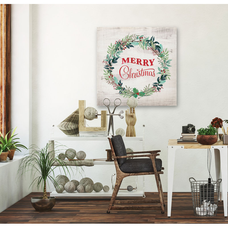 « merry christmas couronne », art textuel, H 16 po x l 16 po x P 1,5 po, Toile tendue