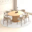 Élégante table de salle à manger ronde, en bois d'hévéa, avec un piètement hexagonal texturé et extensible, idéale pour les réunions de famille. Table ajustable à 6 places, concave et convexe.