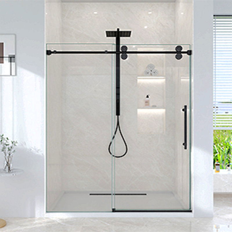 Porte de douche coulissante simple sans cadre de 44 à 48 po x H 76 po - Verre trempé transparent de 5/16 po (8 mm), conception à dérivation