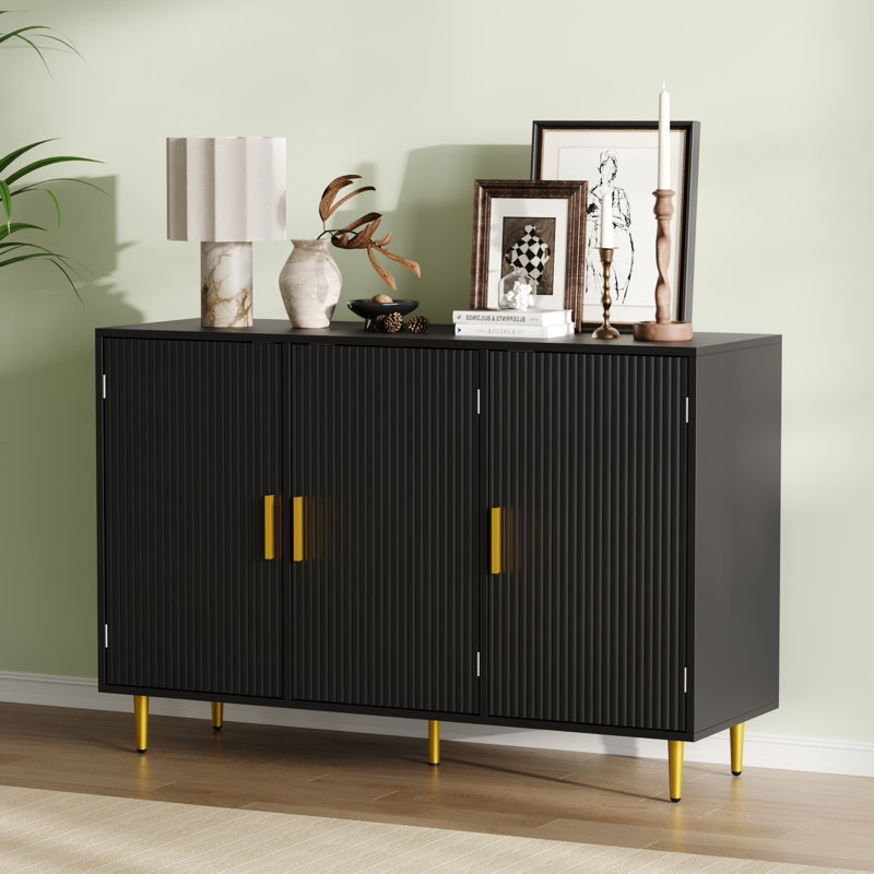Sideboard Buffet Cabinet, Accent Coffee Bar Cabinet With 3 Doors, Entryway Cabinet For Living Room, Kitchen, Hallway, Black