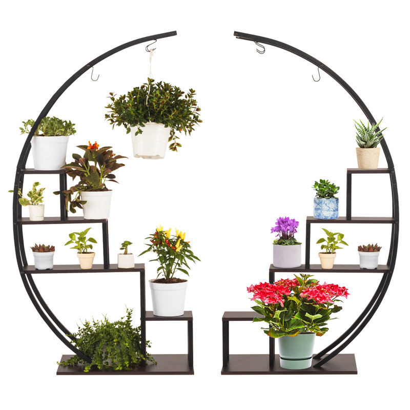 Support pour plante Polin, Noir/noyer
