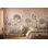 Papier peint botanique pastel, rosé, fond rose, feuillage vert sauge, décoration murale amovible