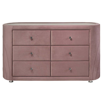 Commode 6 tiroirs Salonia, velours rose