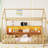 Natural Pine Twin House Bed Low Guardrail LED Design-719036528