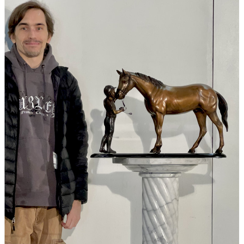 Bronze Female Jockey & Horse Table Top Sculpture