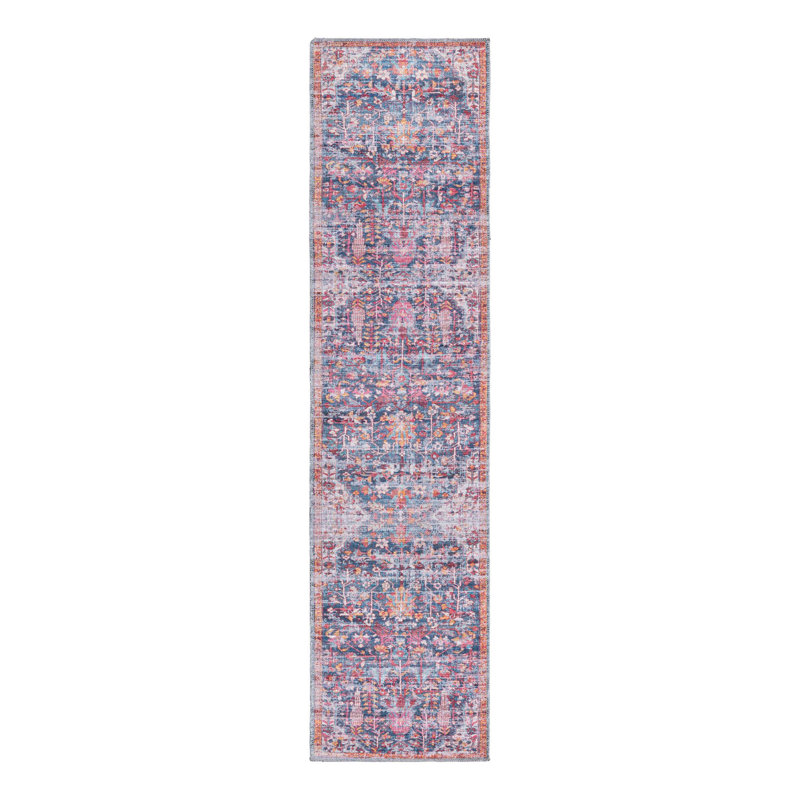 Tapis floral rouge / bleu Hafner, Tapis de couloir 2 pi x 8 pi
