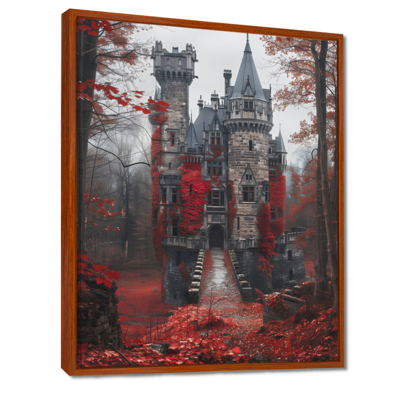 Décoration murale château gris et rouge Regal England, Toile avec cadre flottant brun, H 20 po x l 12 po x P 1 po