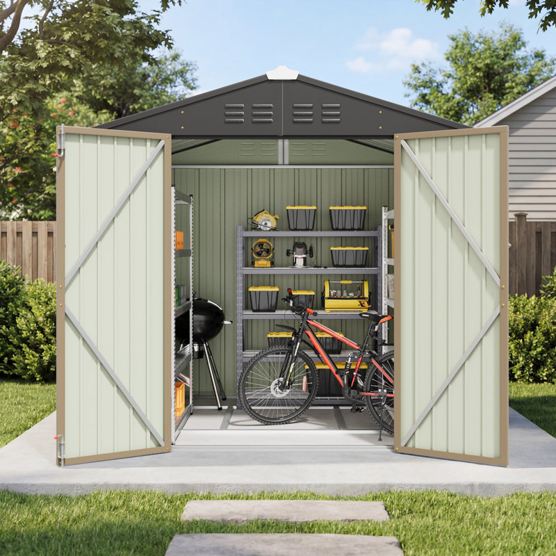 6 Ft. W X 4 Ft. D Metal Storage Shed With Floor Frame, Brown, Brown
