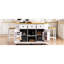 Îlot de cuisine blanc de 53 po avec 2 tabourets de bar, une centrale électrique, un côté ouvert, un abattant et un rangement multifonctionnel à 5 roulettes, une porte de rangement interne, 3 tiroirs-146654235-146654439