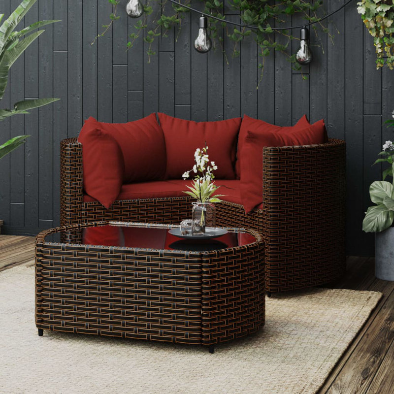 Ensemble de meubles de patio 4 pièces Lisvette, Structure brune / coussin rouge