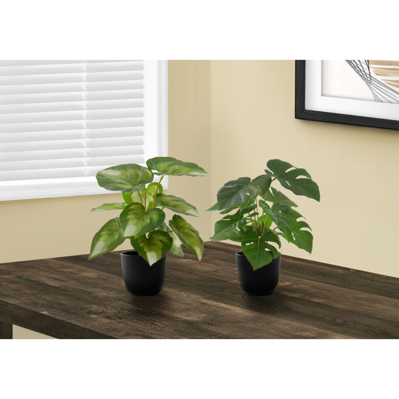 13 po de hauteur, 2 décorations d'intérieur, feuilles dans 4 pots noirs 2 plantes, décor de verdure