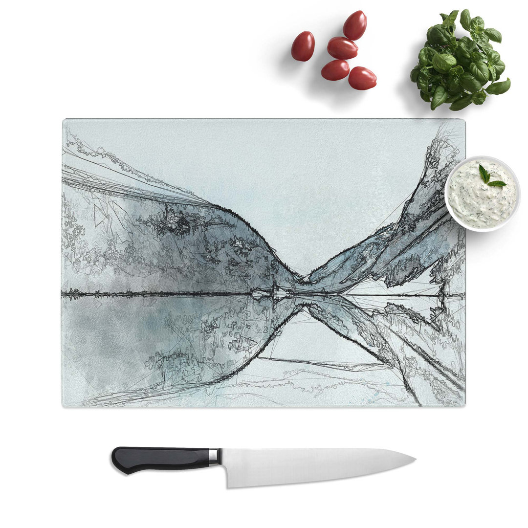 Glass Mountain Range Reflection in Abstract Chopping Board