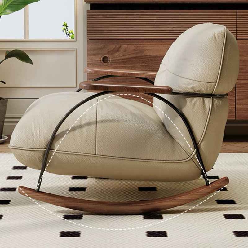 Comfy Iron Frame Rocking Chairs, Wide Seat, Beige Gray