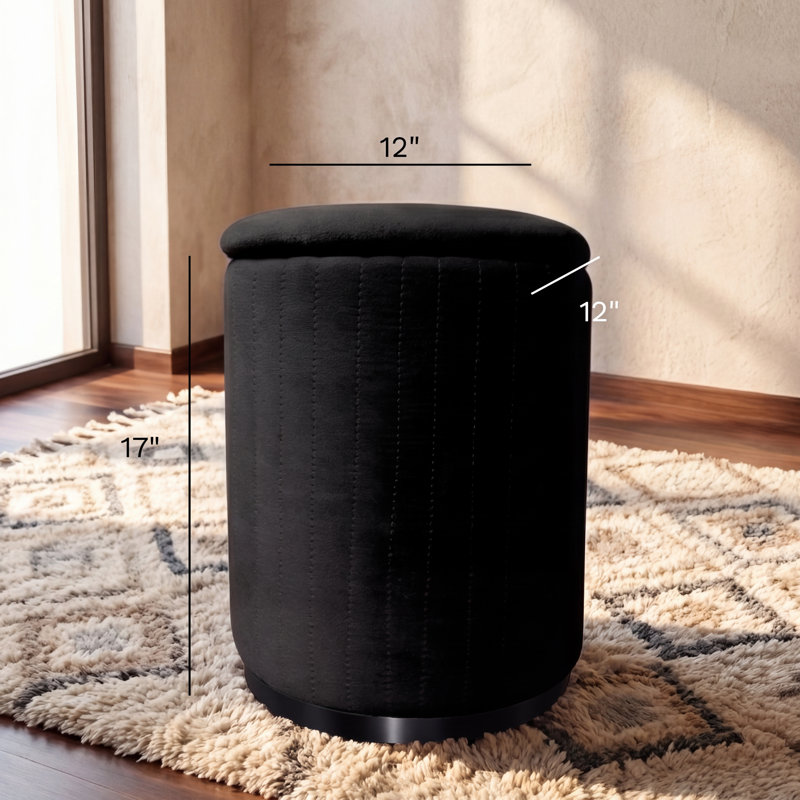 Round Ottoman Vanity Stool with Storage, Black