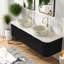 Meuble-lavabo moderne et spacieux avec rangement, lavabos en céramique, conception noire élégante pour la salle de bain