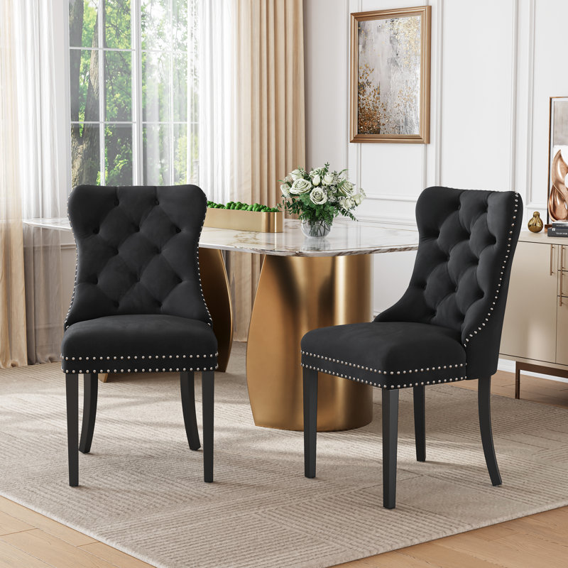 Ensemble de chaises de salle à manger en velours, revêtement capitonné haut de gamme avec garniture cloutée et pattes en bois massif 