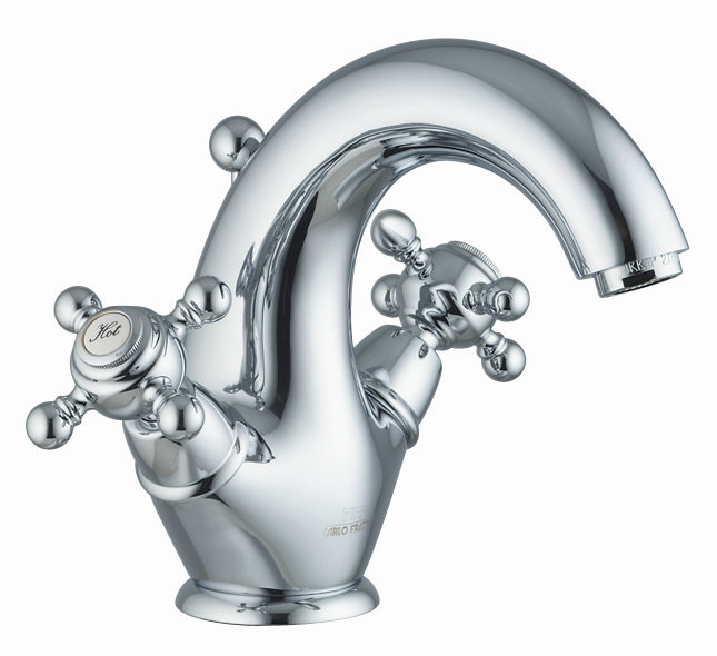Robinet de lavabo de salle de bain à un trou avec deux poignées en croix Elizabeth, Nickel brossé