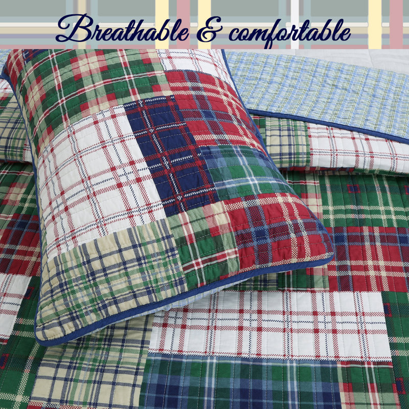 Adleson Cotton Plaid Quilt Set, Twin Quilt + 1 Sham