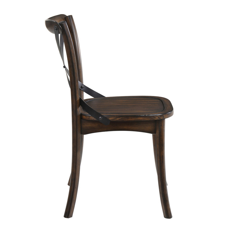 2pcs Mid-century Side Chair - Dark Oak & Black, Solid Wooden Seat With X Back Accent Chairs And Design
