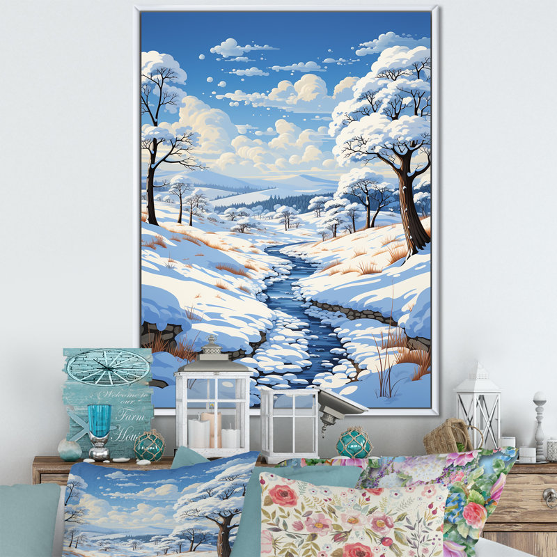 «Snow Winters River Solitude II», reproduction, Cadre flottant blanc, H 20 po x l 12 po x P 1 po