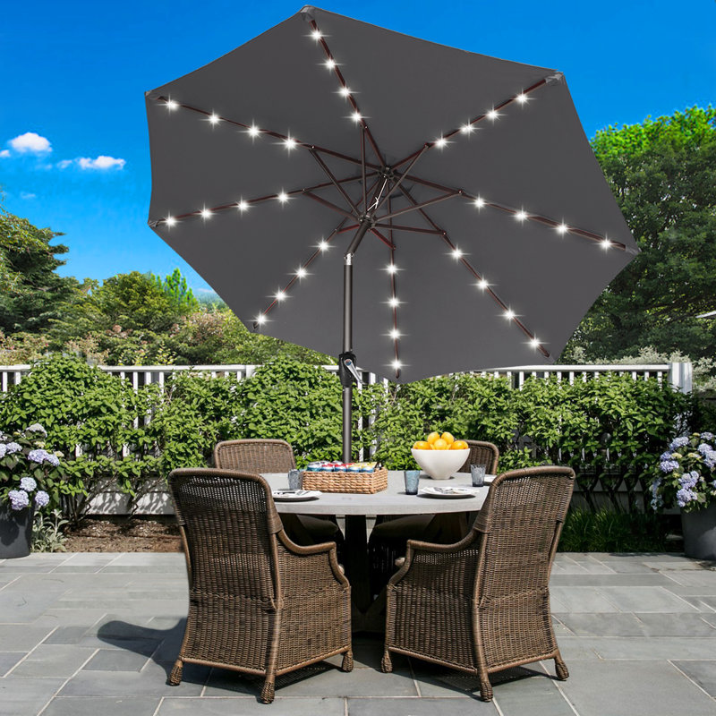 Parasol de marché éclairé Caerphilly, H 82,7 po x l 90,6 po x P 90,6 po, Brun