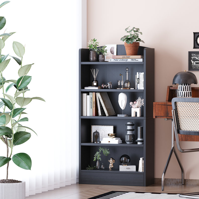 5-Shelf Multi-Functional Modern Wood Bookcase,, Black