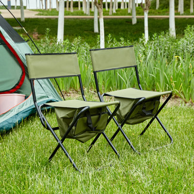2 chaises pliantes avec pochette de rangement, capacité de charge portable de 280 lb, fabriquée en tissu et en tissu, pratique pour les aventures en plein air, sac de camping, pique-nique, pêche légère, tuyau,