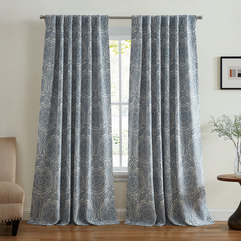 Rilley Medallion Print Polyester Room Darkening Curtain Panel, 52" W x 84" L, Blue