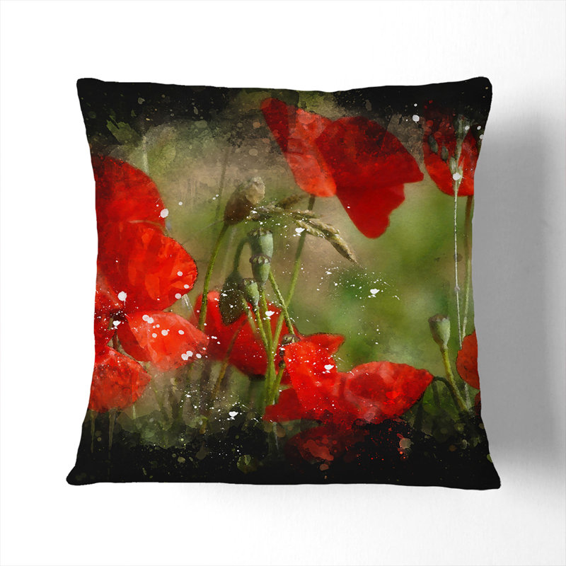 Field of Poppies Vol.7 Paint Splash Scatter Cushion, 40cm H x 40cm W x 15cm D, Black