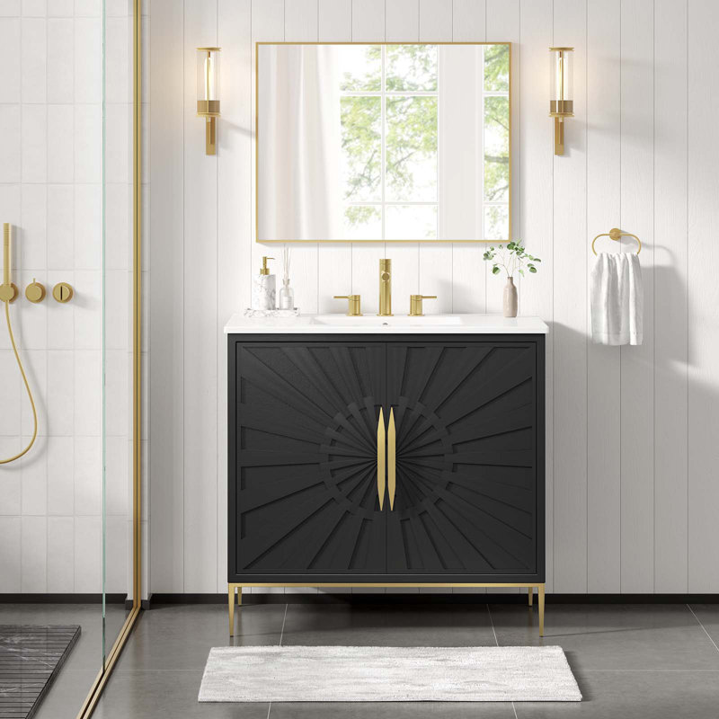 Awaken 36" White and Gold Freestanding Bathroom Vanity