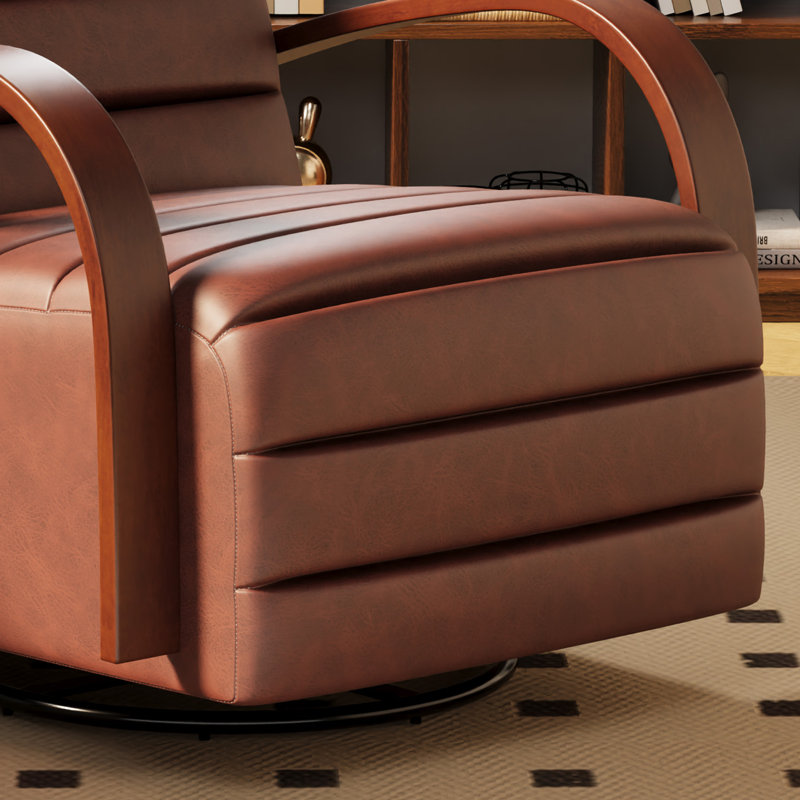 Fauteuil rembourré pivotant avec accoudoirs en bois massif, Brun