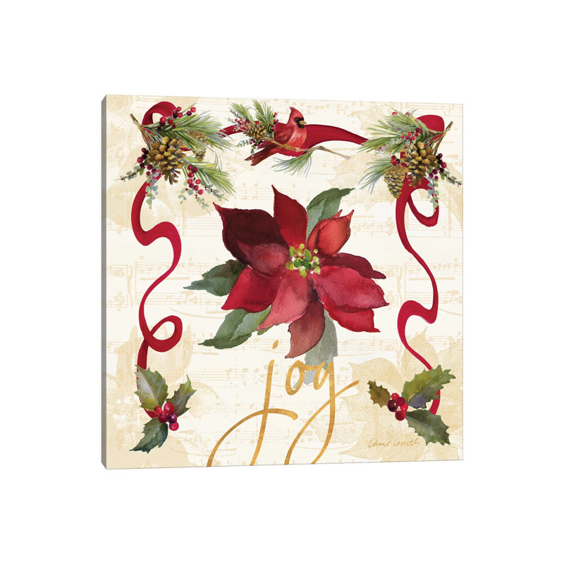 «Christmas Poinsettia Ribbon IV» par Lanie Loreth - peinture sur toile tendue, H 12 po x l 12 po x P 0,75 po