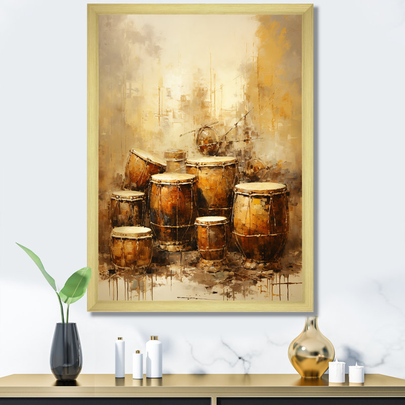 Drum Drum Earthy Brown I sur impression sur toile, 20" H x 12" W, Black Picture Framed