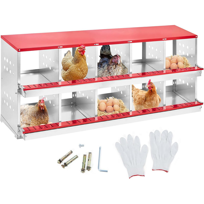 Boîte de nidification pour poulets, boîte de nidification à 10 compartiments, ensemble de poulailler à trous larges avec trous ventilés Easy Egg Collection