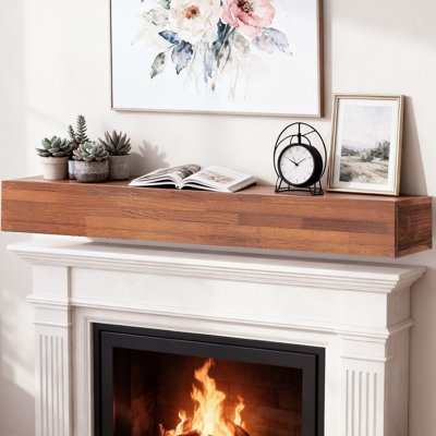 48" Rustic Wood Fireplace Floating Shelf For Winter Home Decor With 9" Thickness And 50 Lbs Static Load Invisible Bracket In Solid Thick