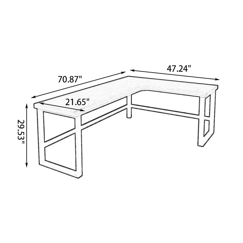 Bureau en bois massif en forme de L brun noyer + noir, H 29,53 po x l 70,87 po x P 47,24 po, Retour à droite