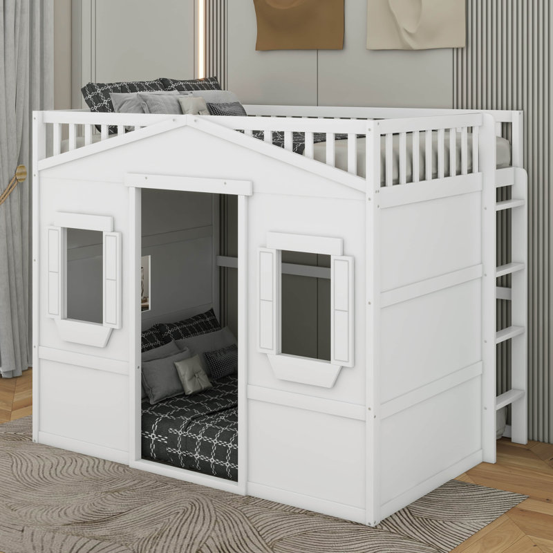 Lit mezzanine double avec échelle, Blanc